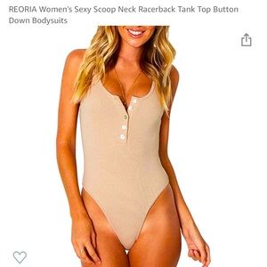 Scoop neck racer back nude button down body suit